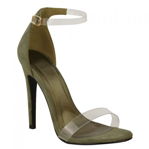 Kaki Perspex strappy sandal met stiletto hak