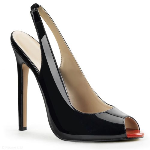 Zwarte hoge peeptoe slingback pumps met stiletto hakken