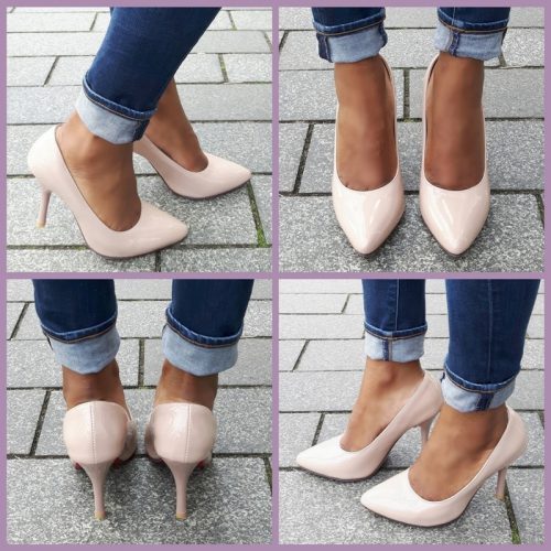 Nude pumps in kleine maten met naaldhakken en spitse neus