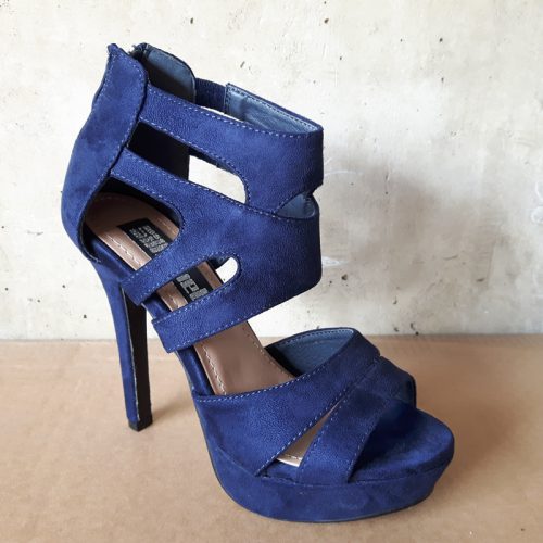 Blauwe open schoenen met plateau en naaldhak | Blauwe sandalen met hoge hak