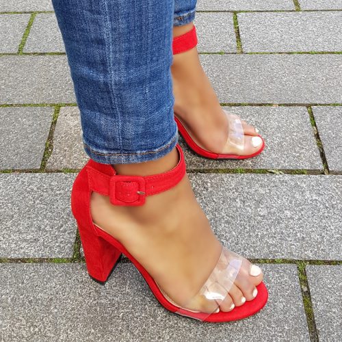 Rode blokhakken met doorzichtig bandje over de tenen | Silhouette