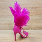 Fuchsia sandaaltjes met hoge hakken en veren | Sexy sandaaltjes in roze met hoge hakken en grote veren