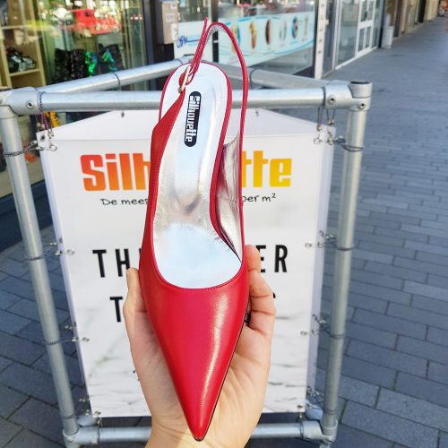 Spitse rode pump met naaldhak | Rode slingback pumps met hoge hak