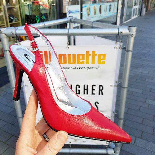 Spitse rode pump met naaldhak | Rode slingback pumps met hoge hak