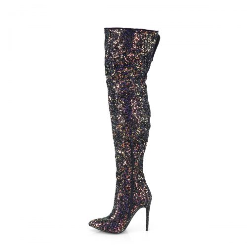 COURTLY-3015 - 2648-10-085 - zwarte paarse glitterlaars met hak in grote maten