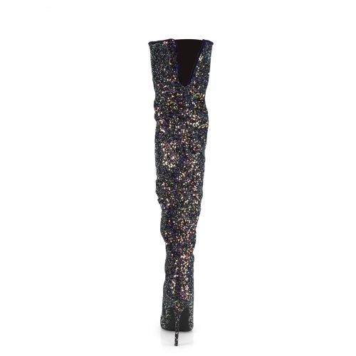 COURTLY-3015 - 2648-10-085 - zwarte paarse glitterlaars met hak in grote maten