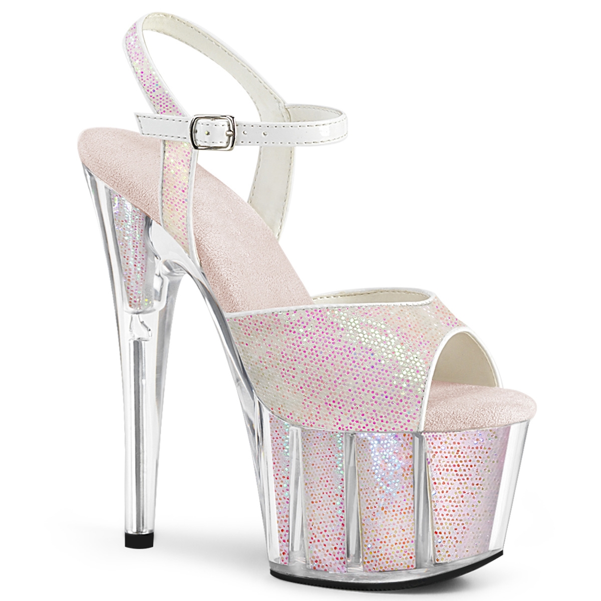 Hoge hakken parelmoer met plateau en glitters | Parelmoer witte plateau sandalen met hoge hak