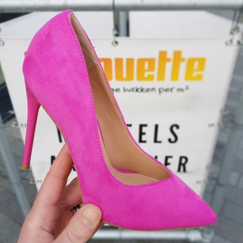 Fuchsia roze pumps met hoge hak | Fuchsia pumps met V-cut en stilettohak