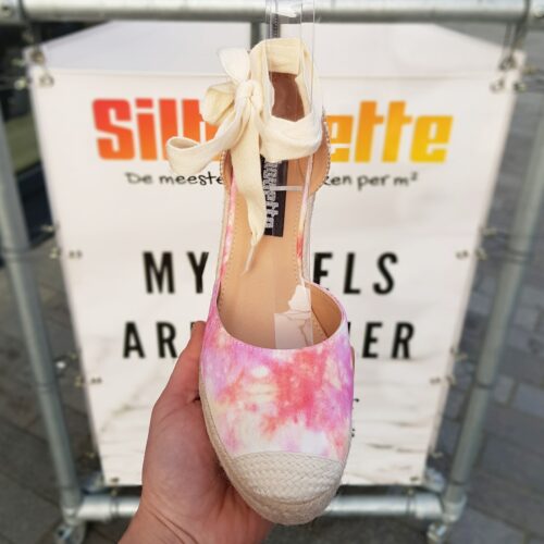 Tie-dye espadrilles met sleehak in roze oranje geel | Espadrilles met tie-dye effect