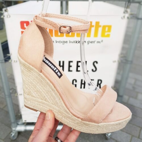 Lichtroze suede sleehak met bandjes om de enkel | Sleehak met bandjes en dichte hiel