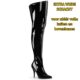 Overknee laarzen plus size voor curvy dames in zwart lak | Zwarte overknee laarzen extra wijd