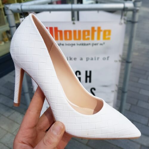 Gevlochten pumps met hoge hak in wit | Witte gevlochten pumps met naaldhak