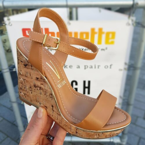 Sandalen met sleehak in cognac | Cognac sleehakken Vizzano