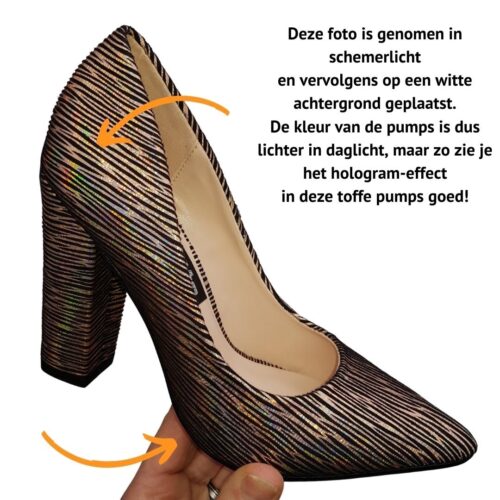 Pumps met zebraprint en blokhak in brons zwart combinatie | Pumps in brons met zebraprint