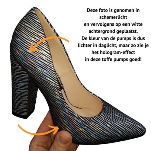 Zebra pumps met blokhak in zilver / zwart combinatie | Pumps met zebraprint en blokhak