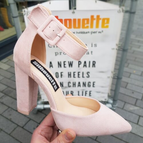 Roze pumps met blokhak en brede enkelband | Roze pumps met enkelband