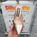 Gouden slingback pumps met blokhak | Pumps met open hiel in goud met brede hak