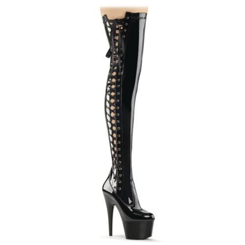 Overknee laarzen met lintveters aan de zijkant en hoge plateau | Hoge Pleaser boots