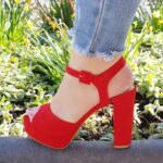 2725-60-005 – Rode sandalen met blokbak en plateau- Rode blokhak sandalen met open teen