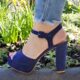 Donkerblauwe sandalen met blokbak en plateau | Blauwe blokhak sandalen met open teen