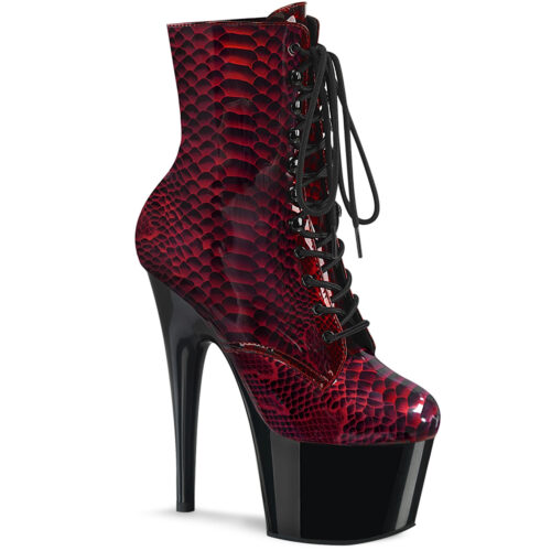 Pleaser laarsjes met snakeprint | Enkelboots van Pleaser zwart rood