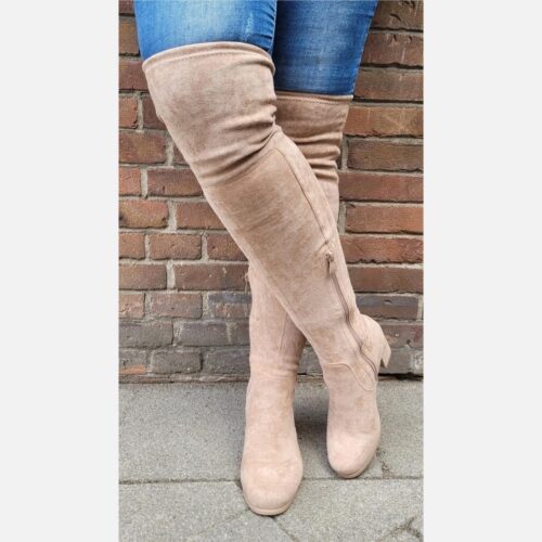 Beige overknee laarzen met lage blokhak | Overkneelaarzen in naturelkleur