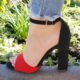 Zwart met rode sandalen met brede hak | Sandalen met open teen in zwart met rood