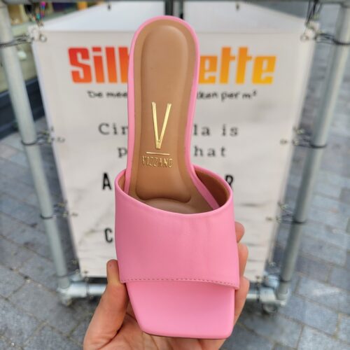 Roze slippers met brede hak | Slippers in roze met trapezium hak