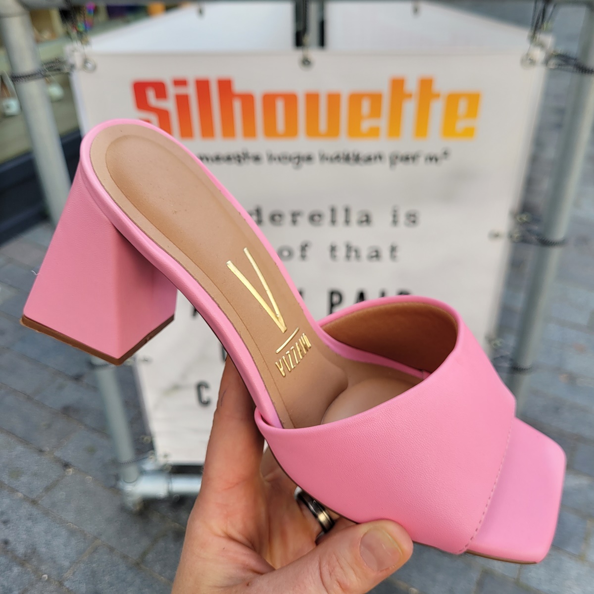 Roze slippers met brede hak | Slippers in roze met trapezium hak