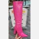 Roze laarzen met blokhak en krokoprint | Hoge roze laarzen met hak