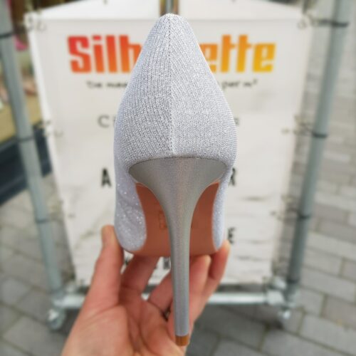 Feestelijke zilveren glitterpumps met hoge hak | Zilveren glitterhakken