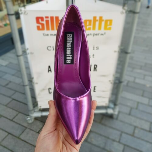 Pumps met hoge hak in paars metallic | Paarse metallic pumps met knik in de hak