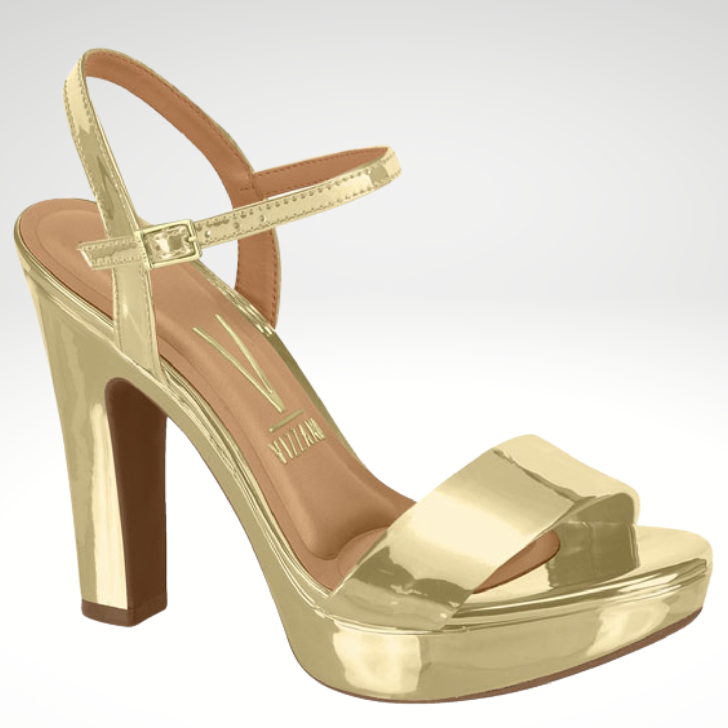 2725-95-002 – Gouden sandalen met brede hak en bandje over de voet – Gouden metallic hoge hakken