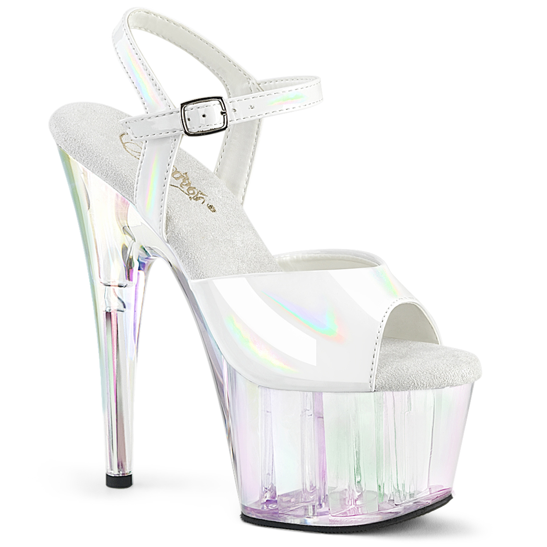 Witte Pleaser sandalen met hologram zool en hak | Witte hologram hakken van Pleaser