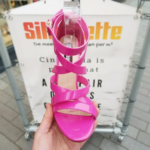 Roze sandalen met hoge hak in grote maten | Roze open schoentjes met hoge hak