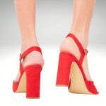 Rode sandalen met vierkante neus | Rode sandalen met slanke blokhak