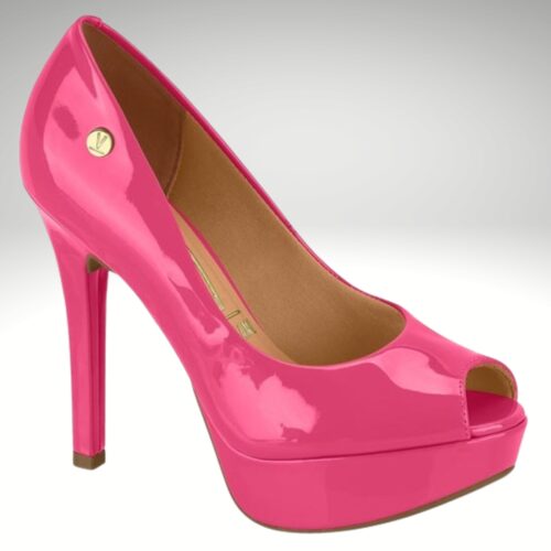 Peeptoe pumps met hoge hak in zuurstok roze | Zuurstok roze hoge hakken met plateau