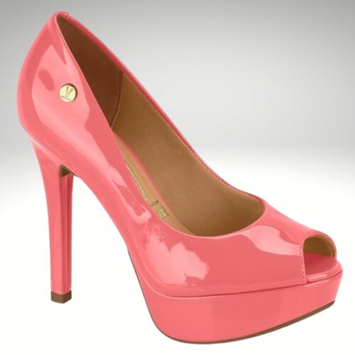 Peeptoe pumps met hoge hak in koraalroze | Koraal hoge hakken met plateau