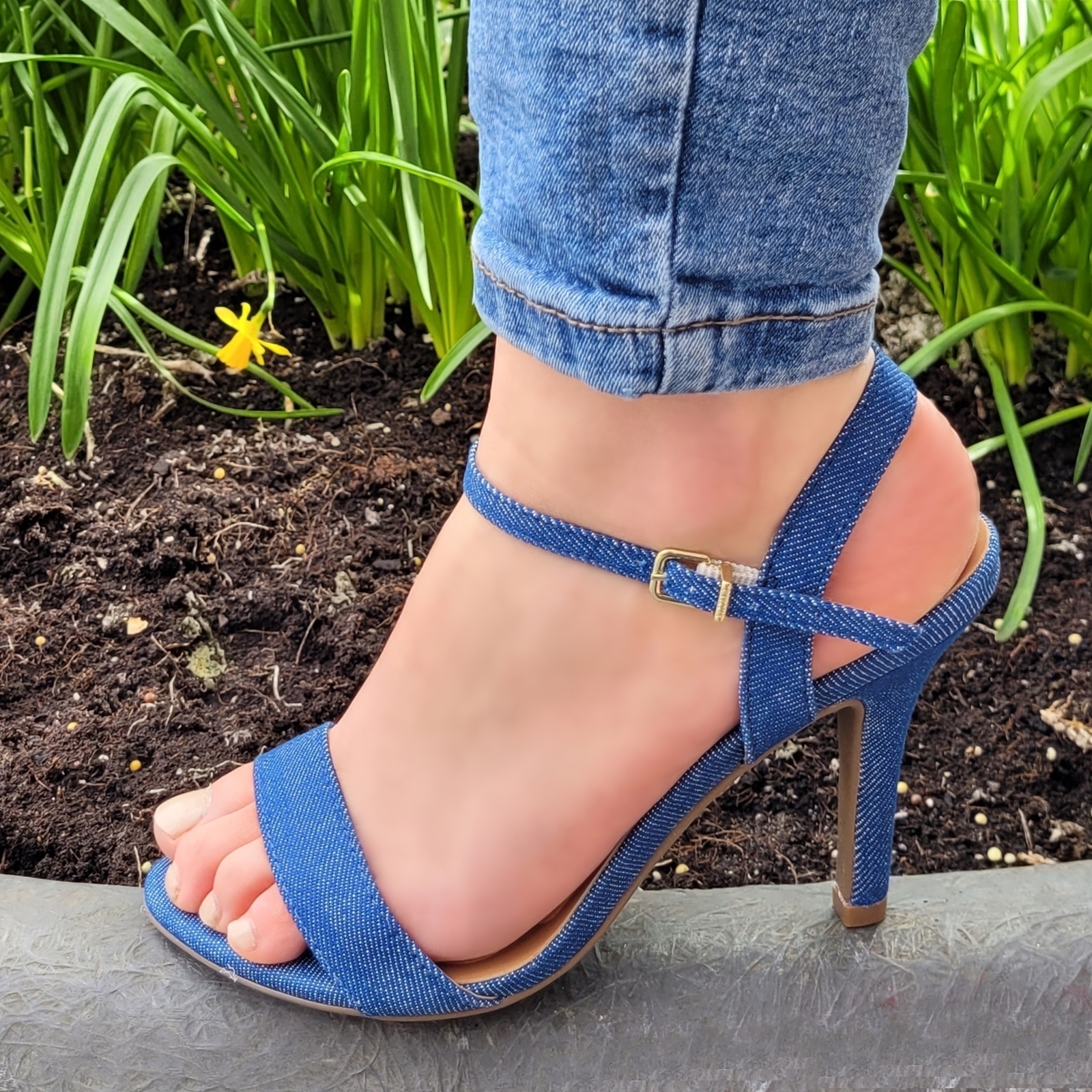 Jeans sandaaltjes met naaldhak | Sandaaltjes van spijkerstof