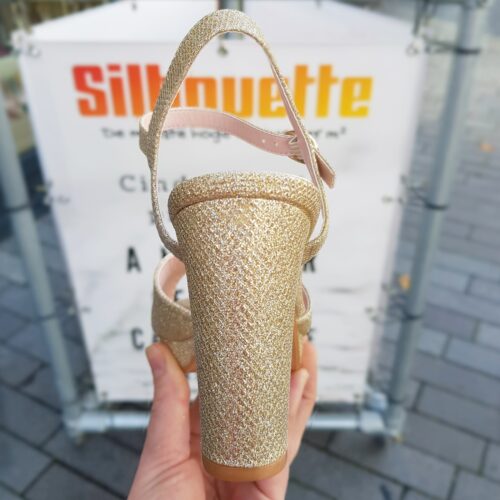 Glitter blokhak sandalen in goud | Gouden blokhakken met glitters