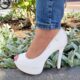 Peeptoe pumps wit met hoge hak en plateau | Witte pumps met open teen