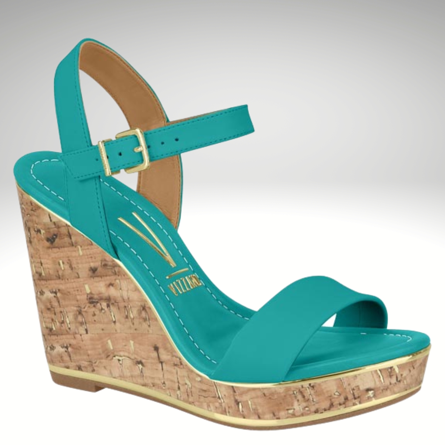 2723-76-005 – Turquoise sleehakken met gouden details – Turquoise sandalen met sleehak