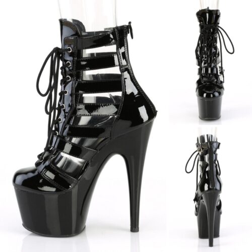 Pleaser hekwerk laarsjes met plateau en naaldhak | Zwarte cage heels