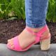 Roze sandaaltjes met blokhak van touw | Sandaaltjes met brede hak in roze