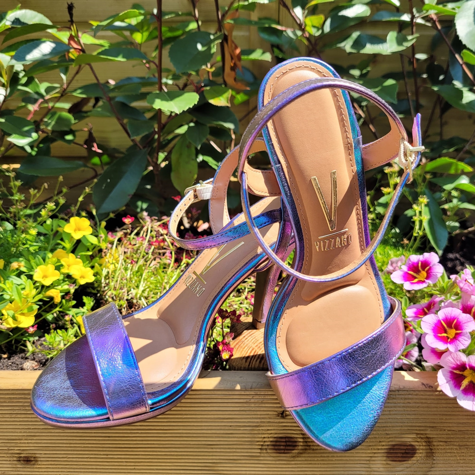 Metallic blauw paarse sandaaltjes met naaldhak | Metallic sandaaltjes met hoge hak