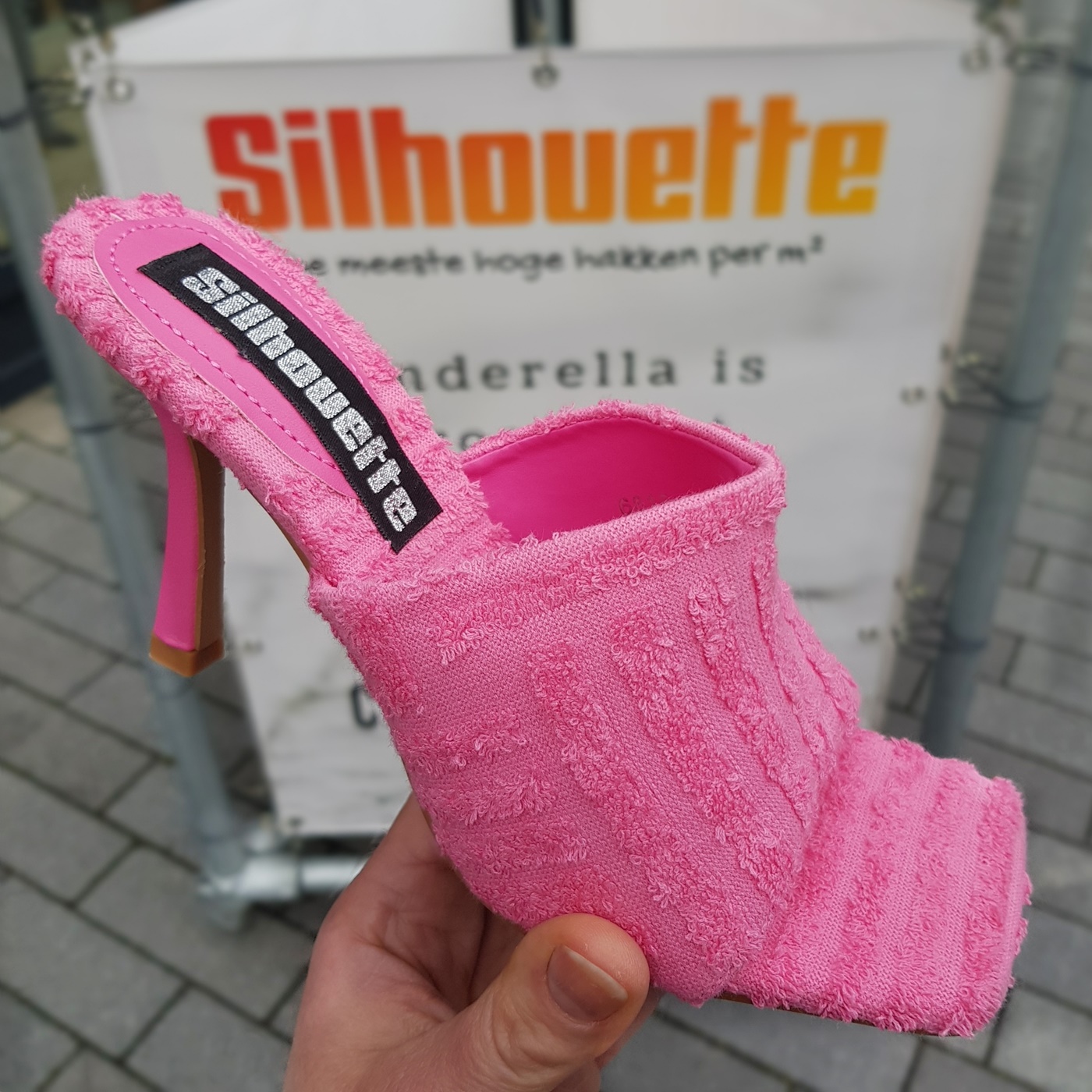 Roze badstof slippers met hoge hak | Roze slippers met hoge hak