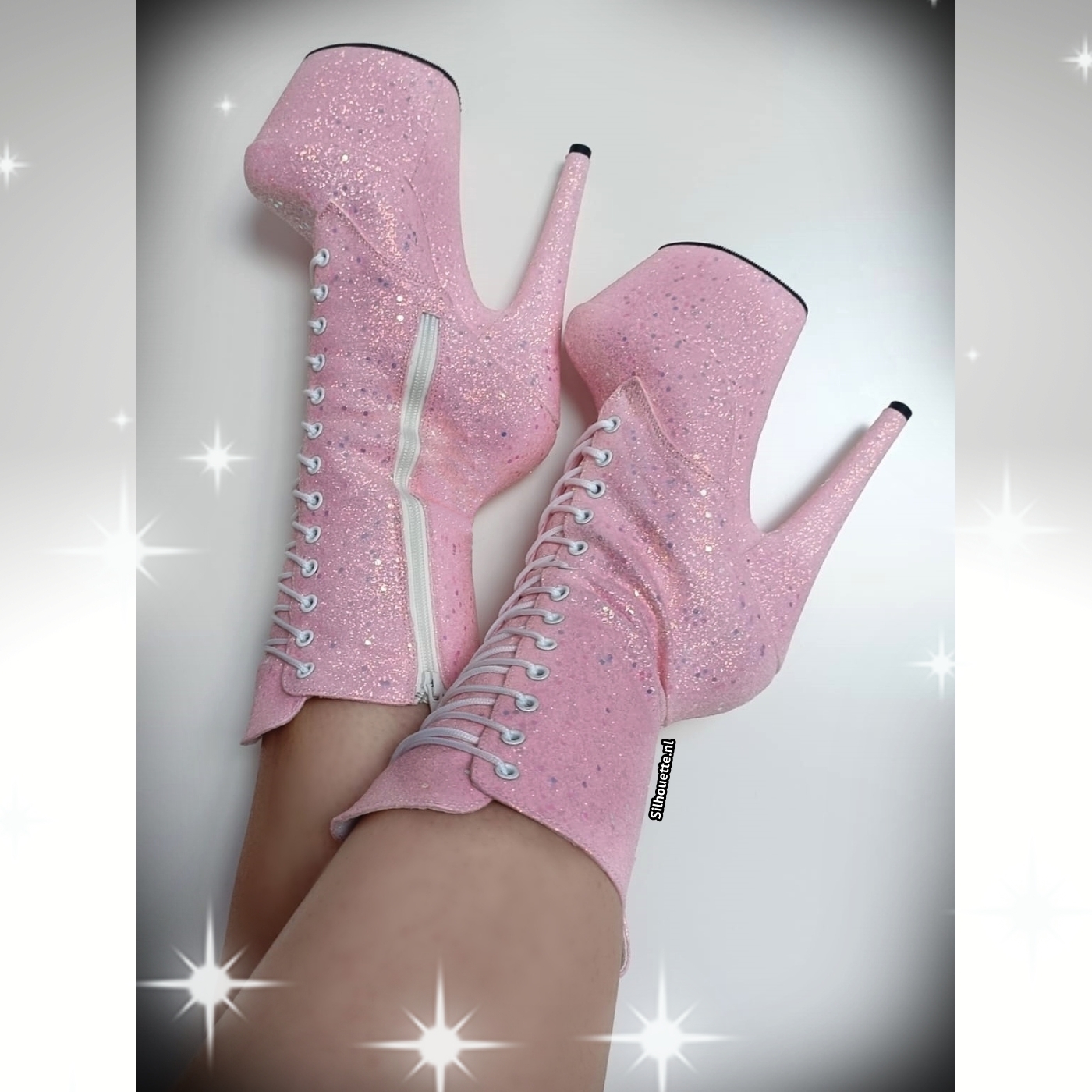 Roze Pleaser laarzen met glitters | Blacklight roze glitterlaarsjes