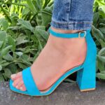 Turquoise blokhak sandalen met smal enkelbandje | Sandalen met hak in turquoise