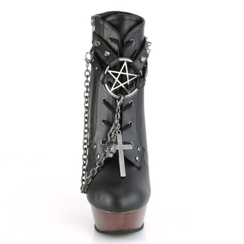 Gothic enkellaarzen met skelet-hak en chrome zool | Muerto Pleaser enkellaarzen met hoge hak