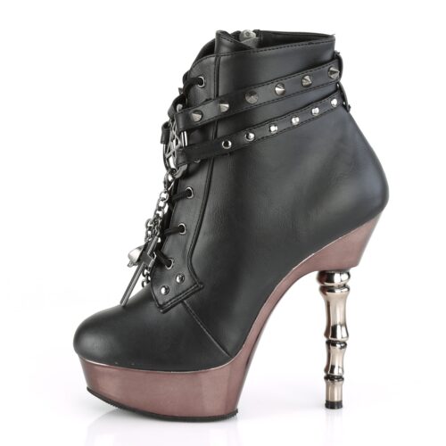 Gothic enkellaarzen met skelet-hak en chrome zool | Muerto Pleaser enkellaarzen met hoge hak